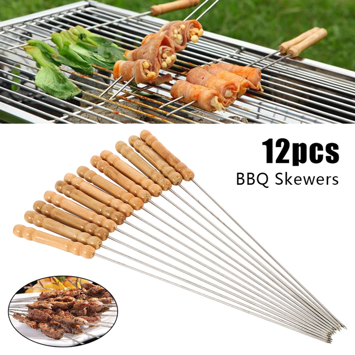 5-In-1 Combo Offer 17 inch BBQ Machine+6 Pieces BBQ Stick+2 Pieces Silicone Oil Brush+Steel Food Clip+Bamboo Shashlik Stick 8 inch 1 Pack - Image 3