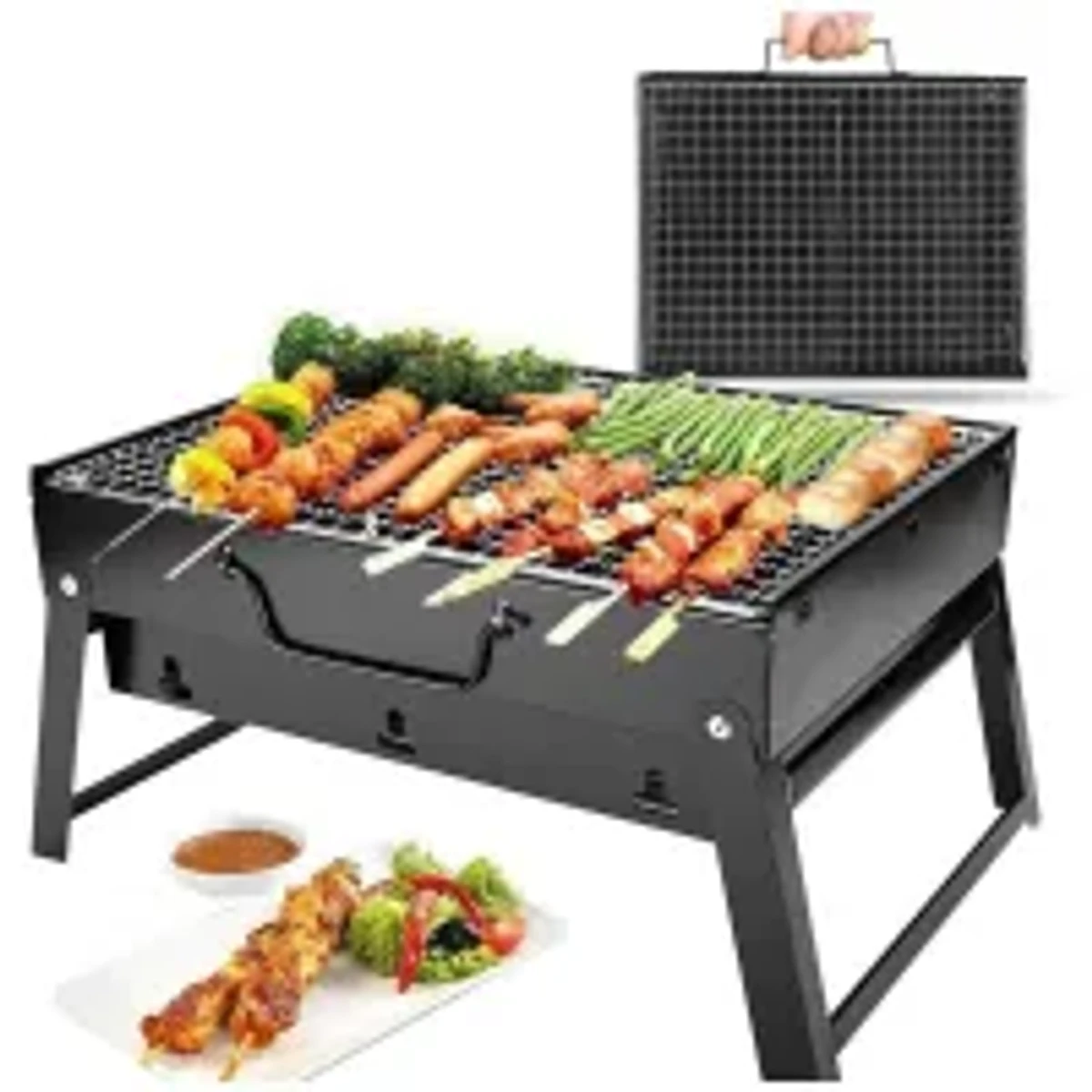 5-In-1 Combo Offer 17 inch BBQ Machine+6 Pieces BBQ Stick+2 Pieces Silicone Oil Brush+Steel Food Clip+Bamboo Shashlik Stick 8 inch 1 Pack