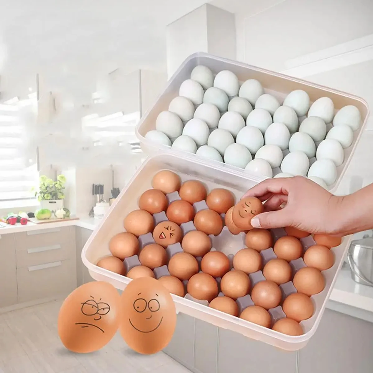 New 20/34 Grid Egg Storage Box Kitchen Refrigerator Egg Box with Lid Fresh-keeping Case Household Plastic Fresh-keeping Box - Image 3