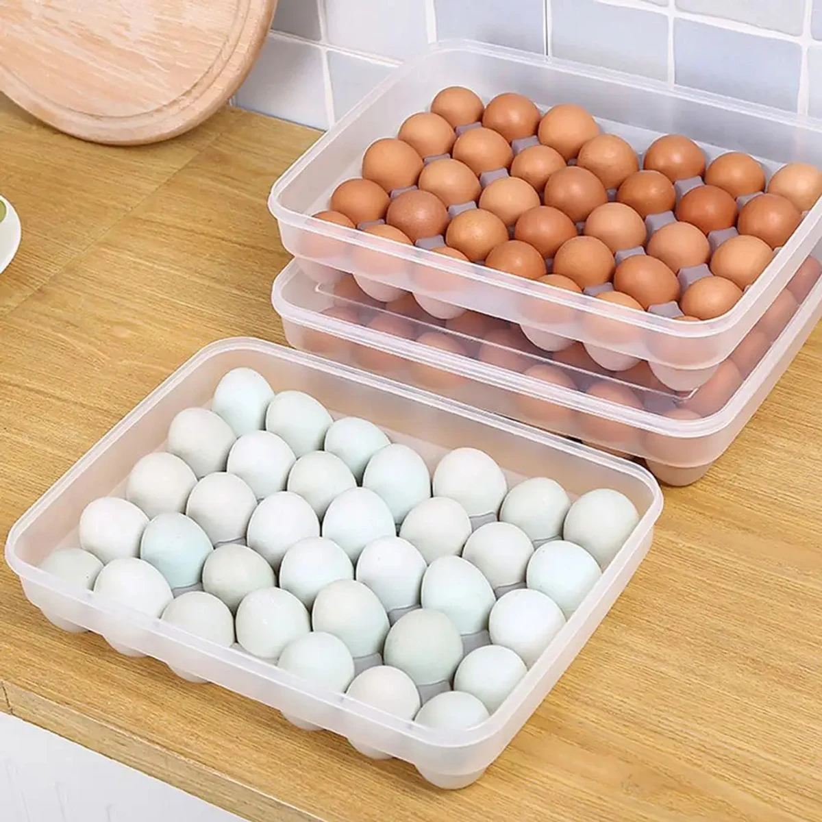 New 20/34 Grid Egg Storage Box Kitchen Refrigerator Egg Box with Lid Fresh-keeping Case Household Plastic Fresh-keeping Box