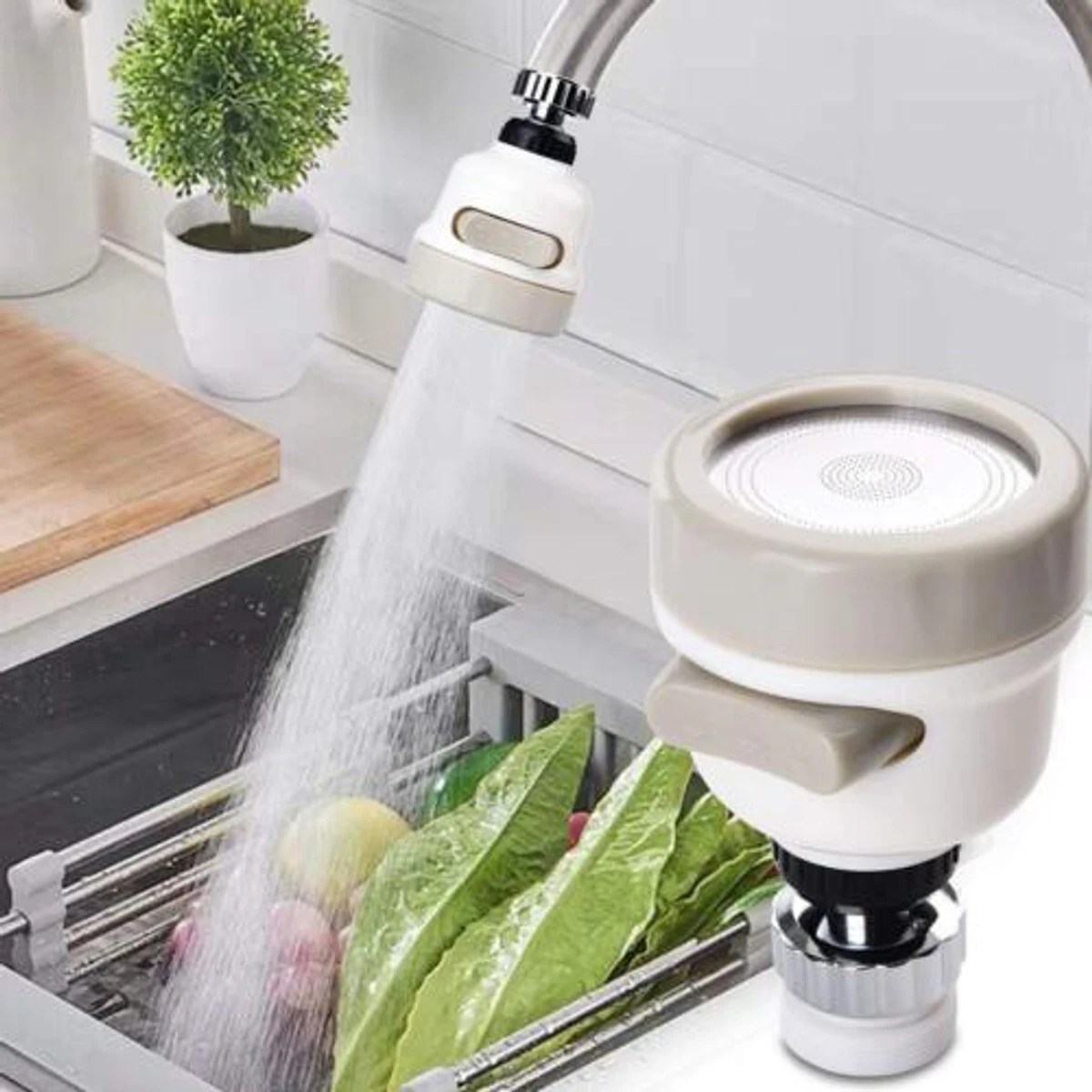 Movable Kitchen Tap Head | 360° Rotatable Water Spray ABS Sink Faucet Spray Head Tap | Splash Filter Water Saving Pressurization Nozzle Bubbler Connector | 3 Modes Adjustmen