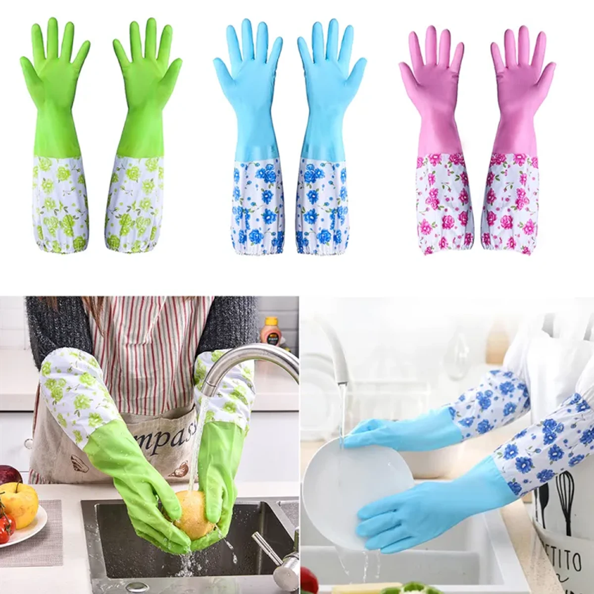 Dish Washing Kitchen Hand Gloves Silicon - Multicolor