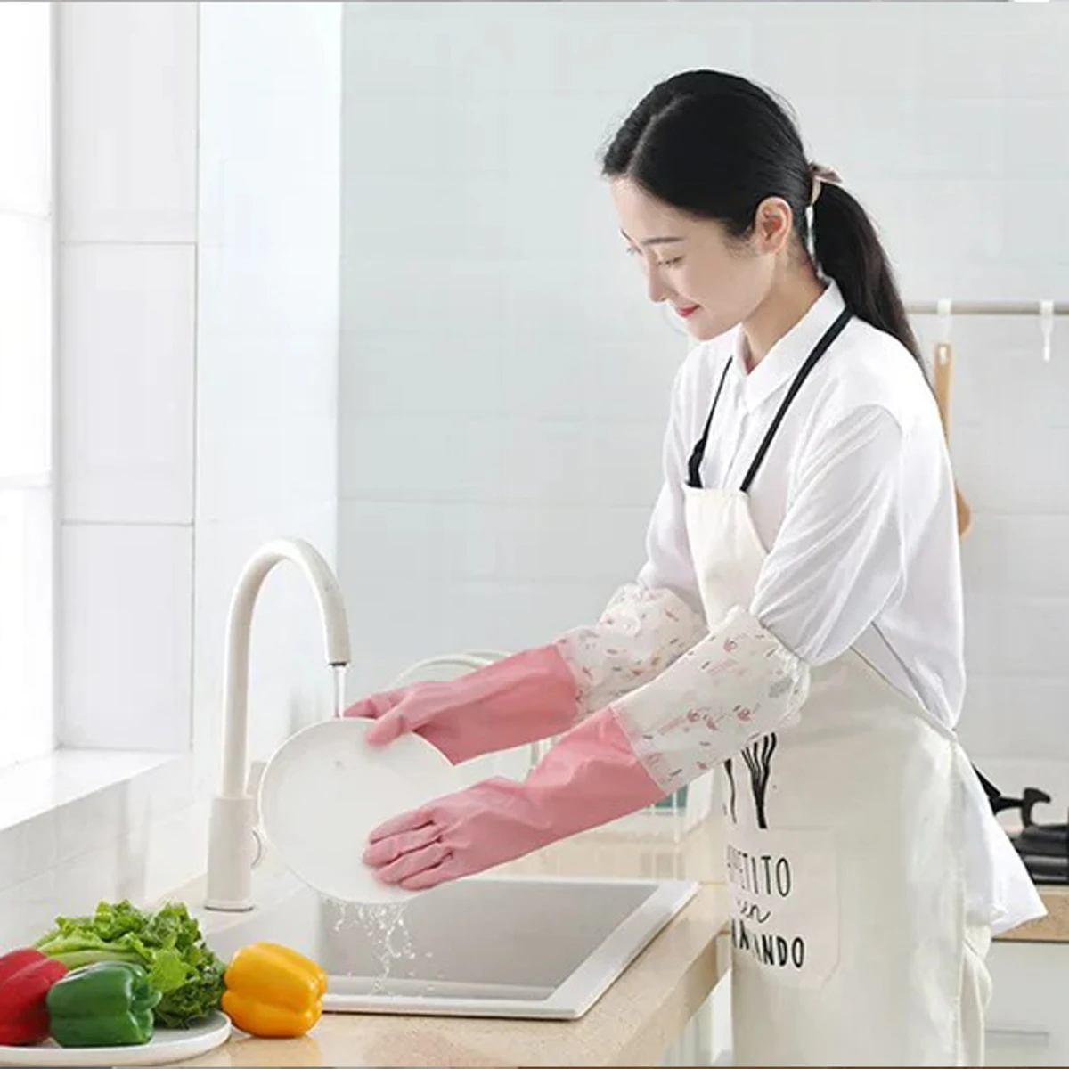 Dish Washing Kitchen Hand Gloves Silicon - Multicolor