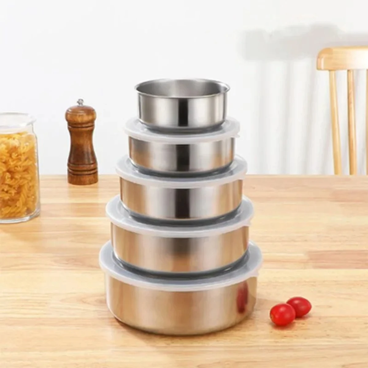 5 pcs set stainless steel food box - 5 পিসের বাটি সেট