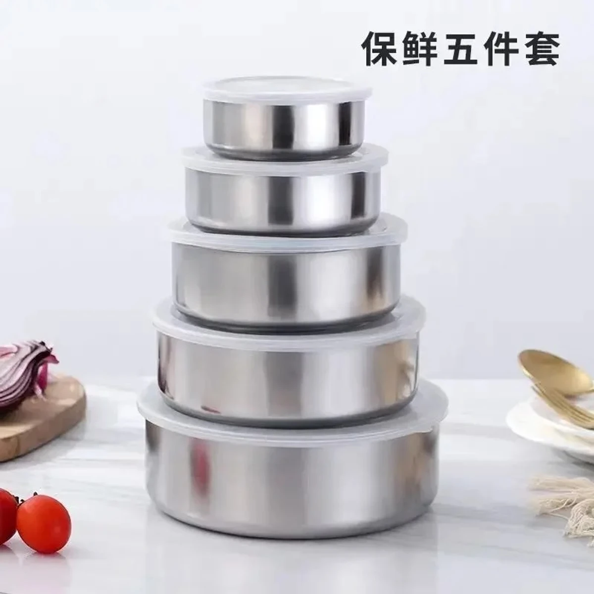 5 pcs set stainless steel food box - 5 পিসের বাটি সেট - Image 8