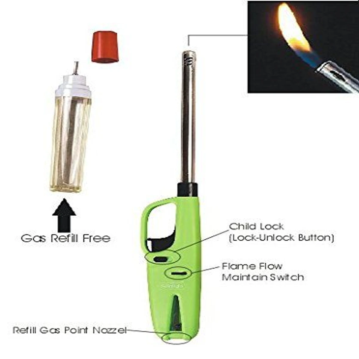 Kitchen Gas Lighter With Gas Refill Multicolor - Kitchen Accessories