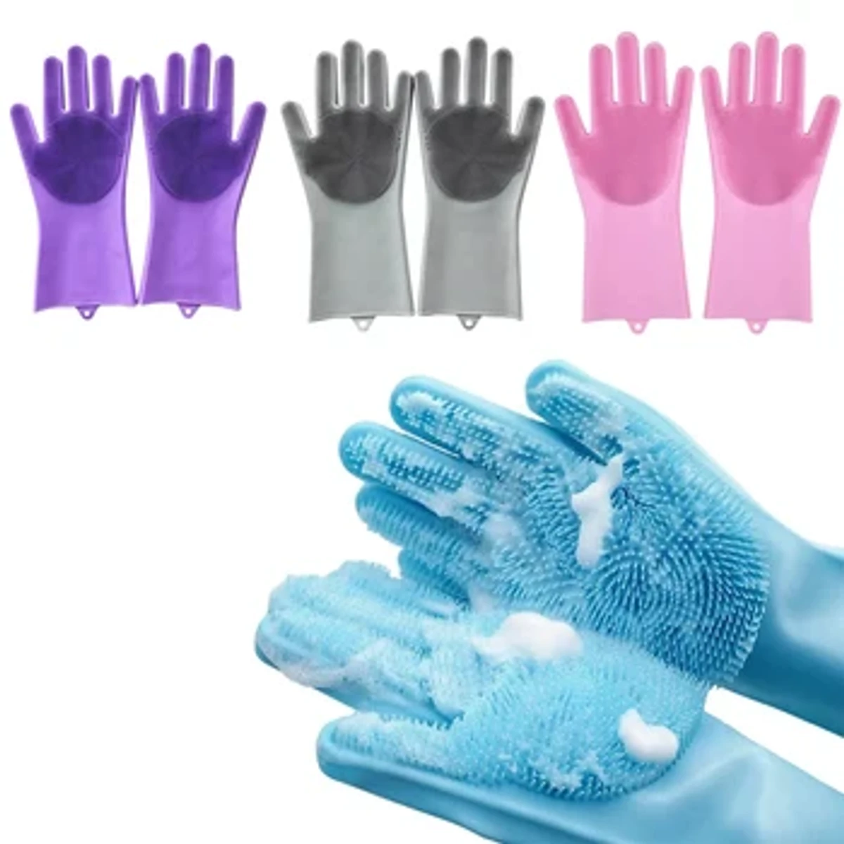 1 Pair of Silicone Cleaning Gloves Dishwashing Multifunctional Household Magic Cleaning Silicone Gloves With Brush Kitchen Tools