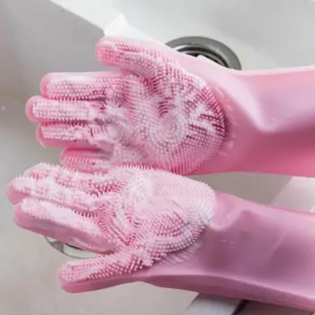 1 Pair of Silicone Cleaning Gloves Dishwashing Multifunctional Household Magic Cleaning Silicone Gloves With Brush Kitchen Tools - Image 4