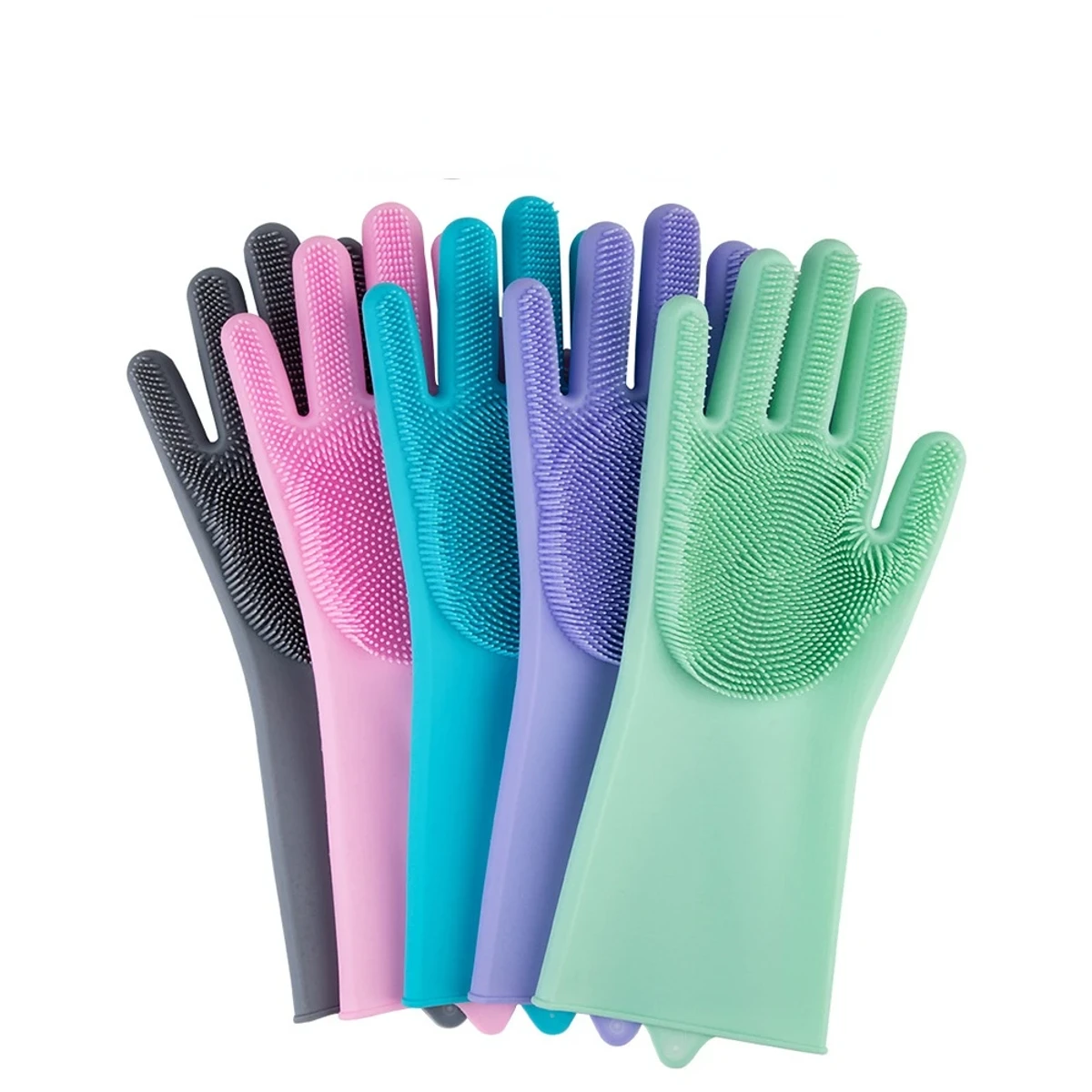 1 Pair of Silicone Cleaning Gloves Dishwashing Multifunctional Household Magic Cleaning Silicone Gloves With Brush Kitchen Tools