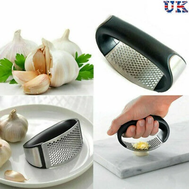 Garlic Press Rocker Garlic Peeler Set Stainless Steel Garlic Crusher Squeezer Slicer Mincer Chopper Kitchen Gadget with Handle - Image 3