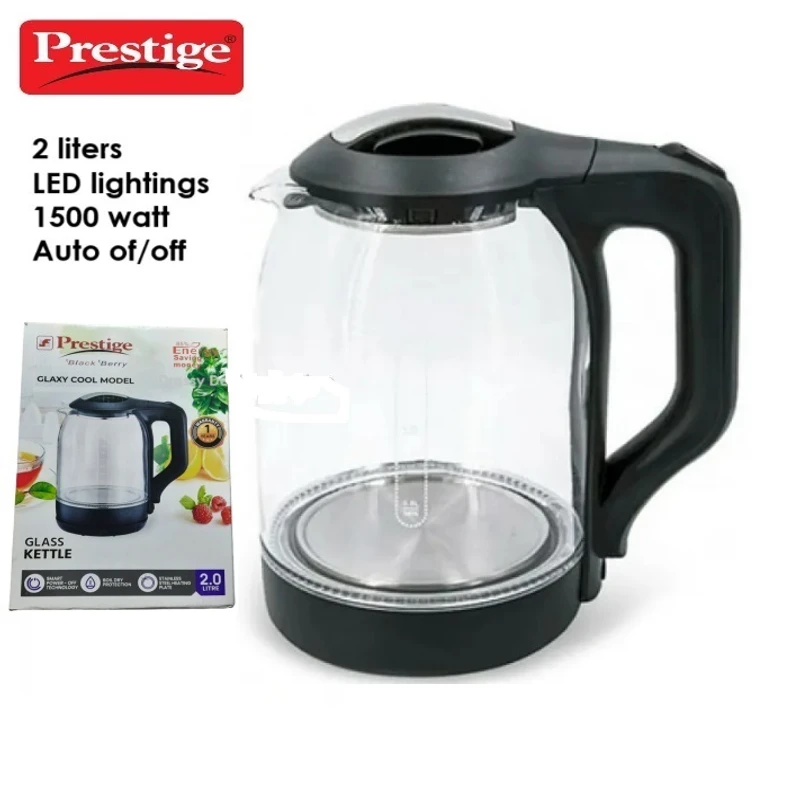 Prestige Crystal Glass Electric Kettle 2.0 Litre With Led Lights, Heat Resistant with On/Off Switch 1500 Watt