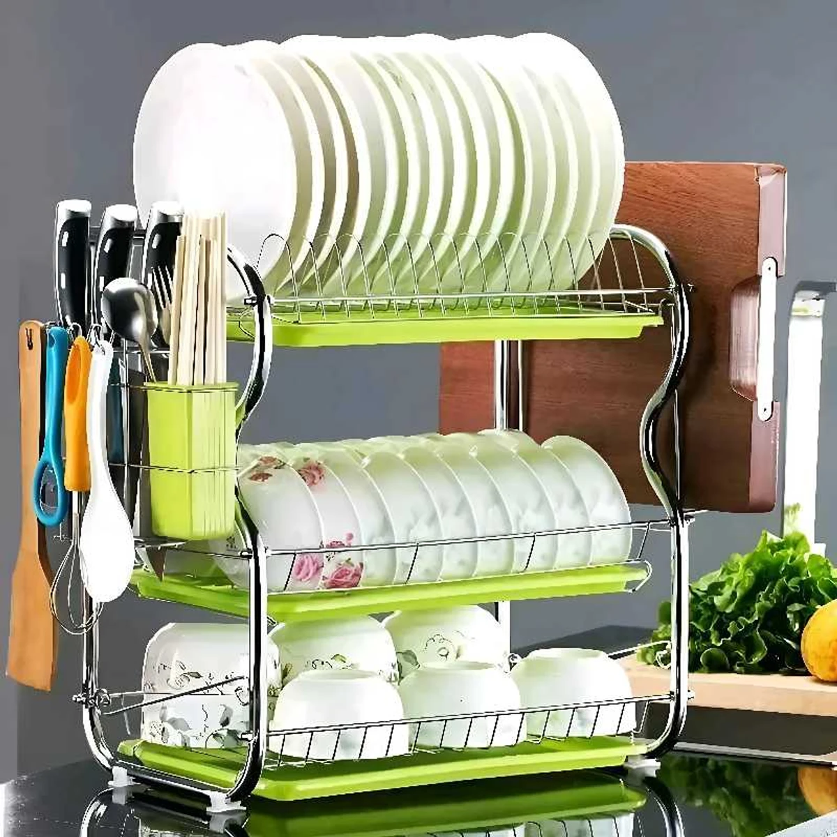 3 Tiers Dish Drainer Stainless Kitchen Dish Rack Storage Shelf Washing Holder Basket Plated Knife Sink Drying Organizer Tools - Image 4