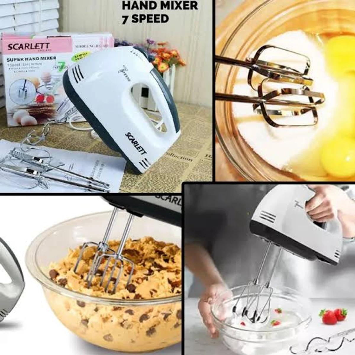 Scarlett Electric Egg Beater and Mixer for Cake Cream - White - Whisk, Mix, and Blend with Ease - Image 3