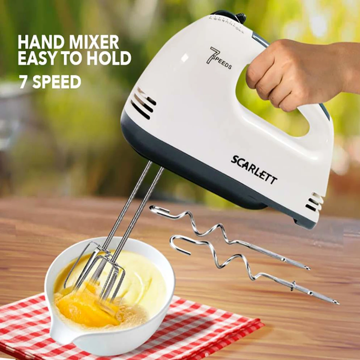 Scarlett Electric Egg Beater and Mixer for Cake Cream - White - Whisk, Mix, and Blend with Ease