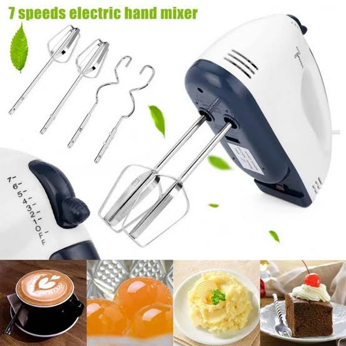 Scarlett Electric Egg Beater and Mixer for Cake Cream - White - Whisk, Mix, and Blend with Ease