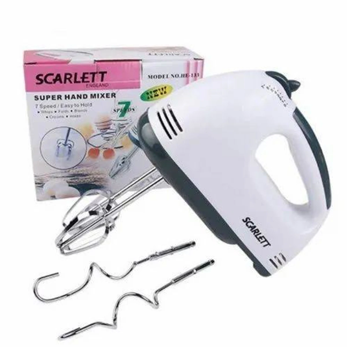 Scarlett Electric Egg Beater and Mixer for Cake Cream - White - Whisk, Mix, and Blend with Ease - Image 4